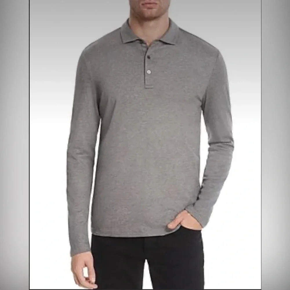 Michael Kors Men’s Gray Long Sleeve Polo Shirt in Ash Melange Size XXL NWT